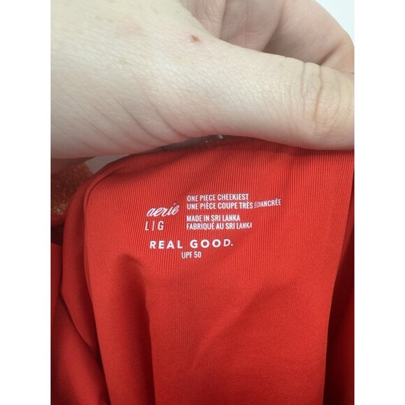 Aerie Sparkle Babewatch One Piece Cheekiest Swimsuit Women L Orange Real Good - Picture 3 of 6